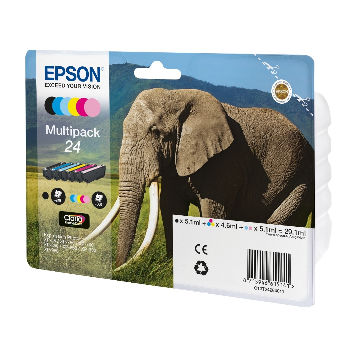 Epson Elephant C13T24284011 blækpatron 1 stk Original sort, blå, lys cyan, lys magenta, magenta, gul billede 2