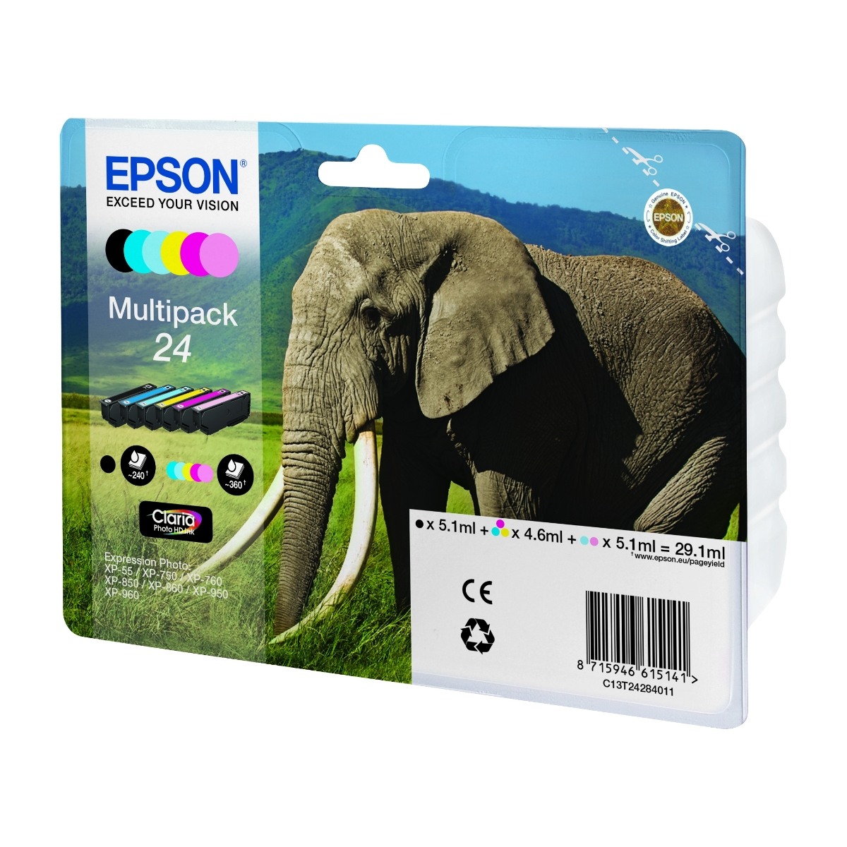 Epson Elephant C13T24284011 blækpatron 1 stk Original sort, blå, lys cyan, lys magenta, magenta, gul billede 3