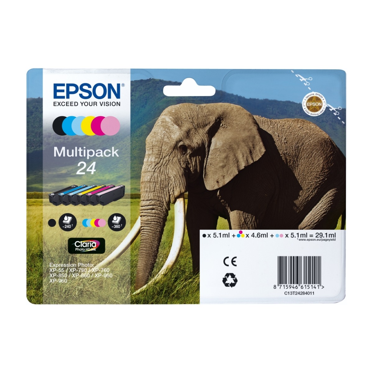 Epson Elephant C13T24284011 blækpatron 1 stk Original sort, blå, lys cyan, lys magenta, magenta, gul billede 4