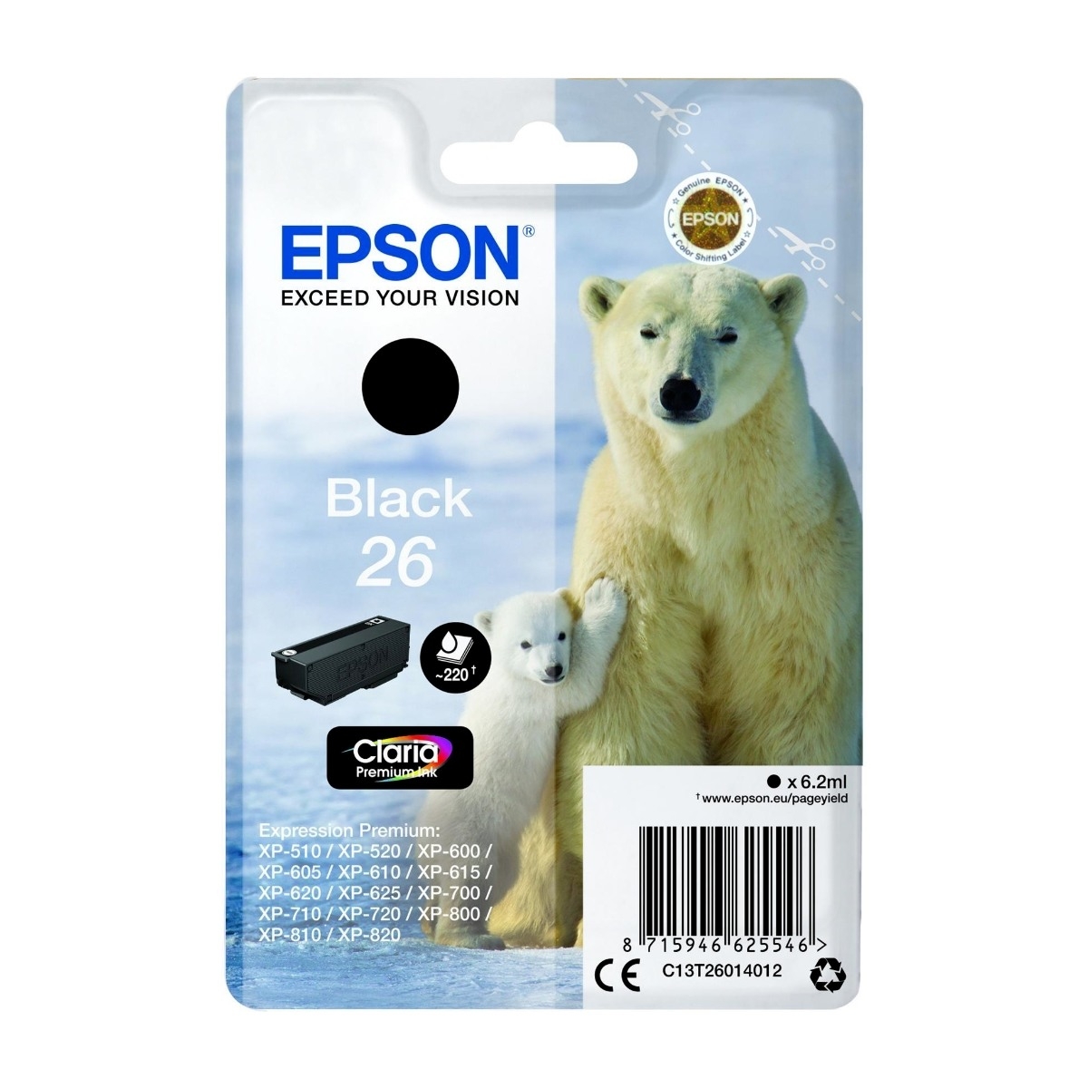 Epson Polar Bear C13T26014022 blækpatron 1 stk Original, sort billede 1