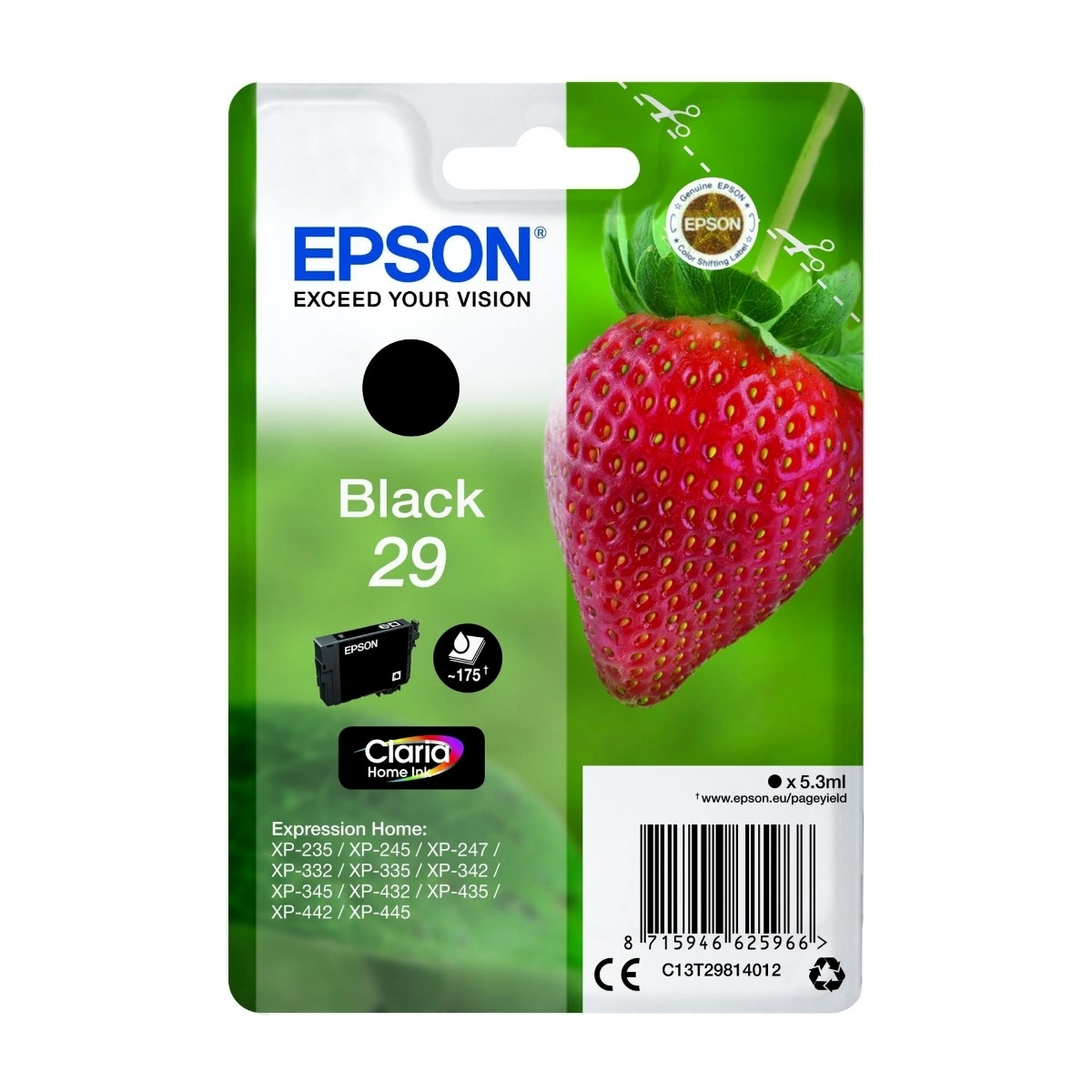 Epson Strawberry C13T29814012 blækpatron 1 stk Original, sort billede 1