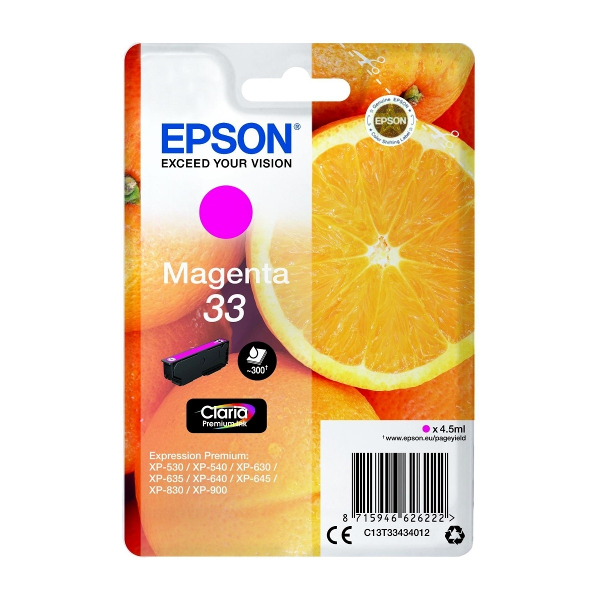 Epson oranges C13T33434022 blækpatron 1 stk Original, magenta billede 1
