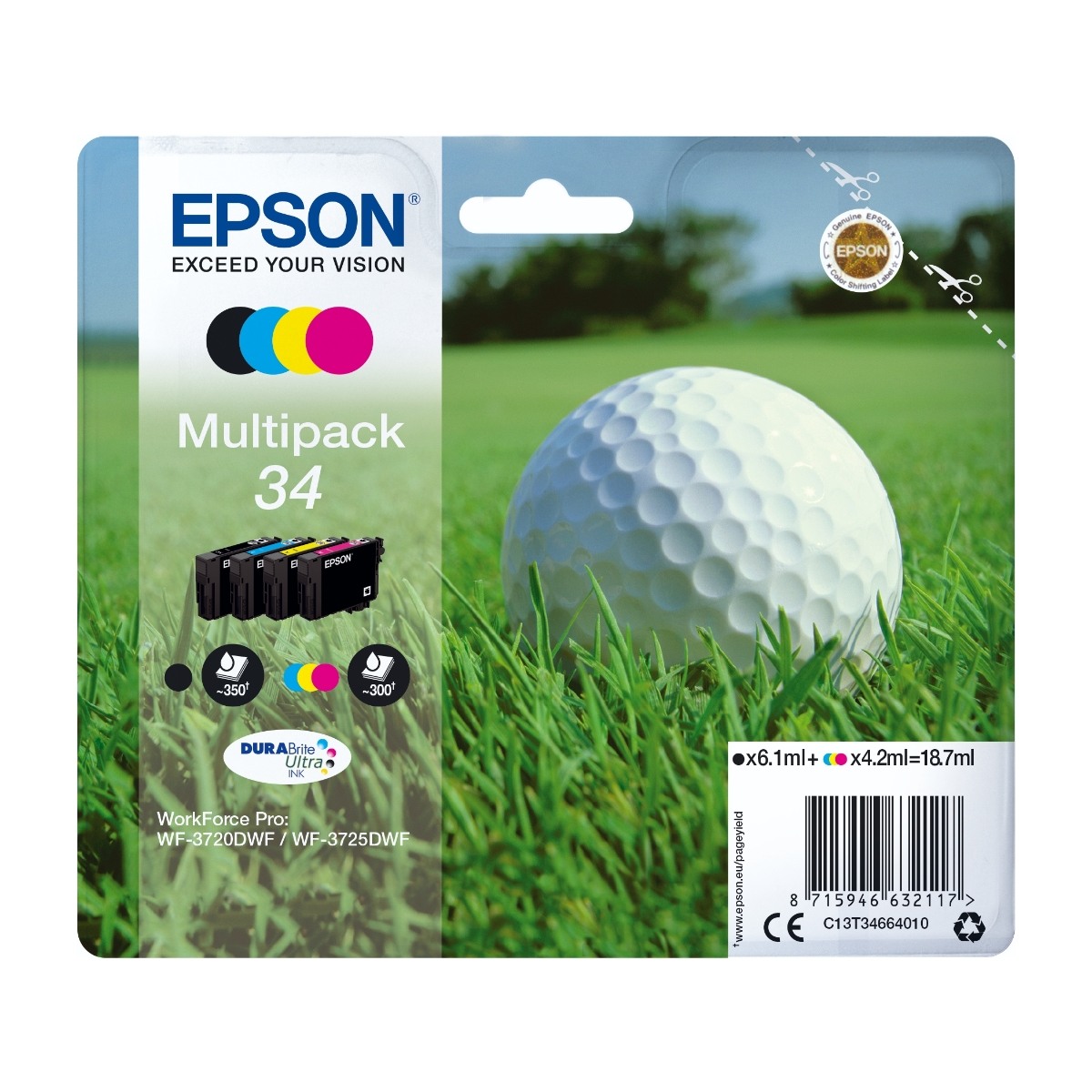 Epson Golf Ball C13T34664010 blækpatron 1 stk Original sort, blå, magenta, gul billede 2