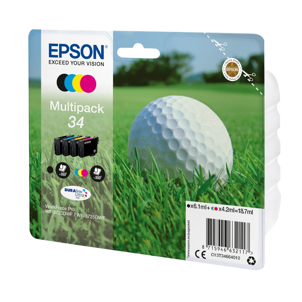 Epson Golf Ball C13T34664010 blækpatron 1 stk Original sort, blå, magenta, gul billede 1