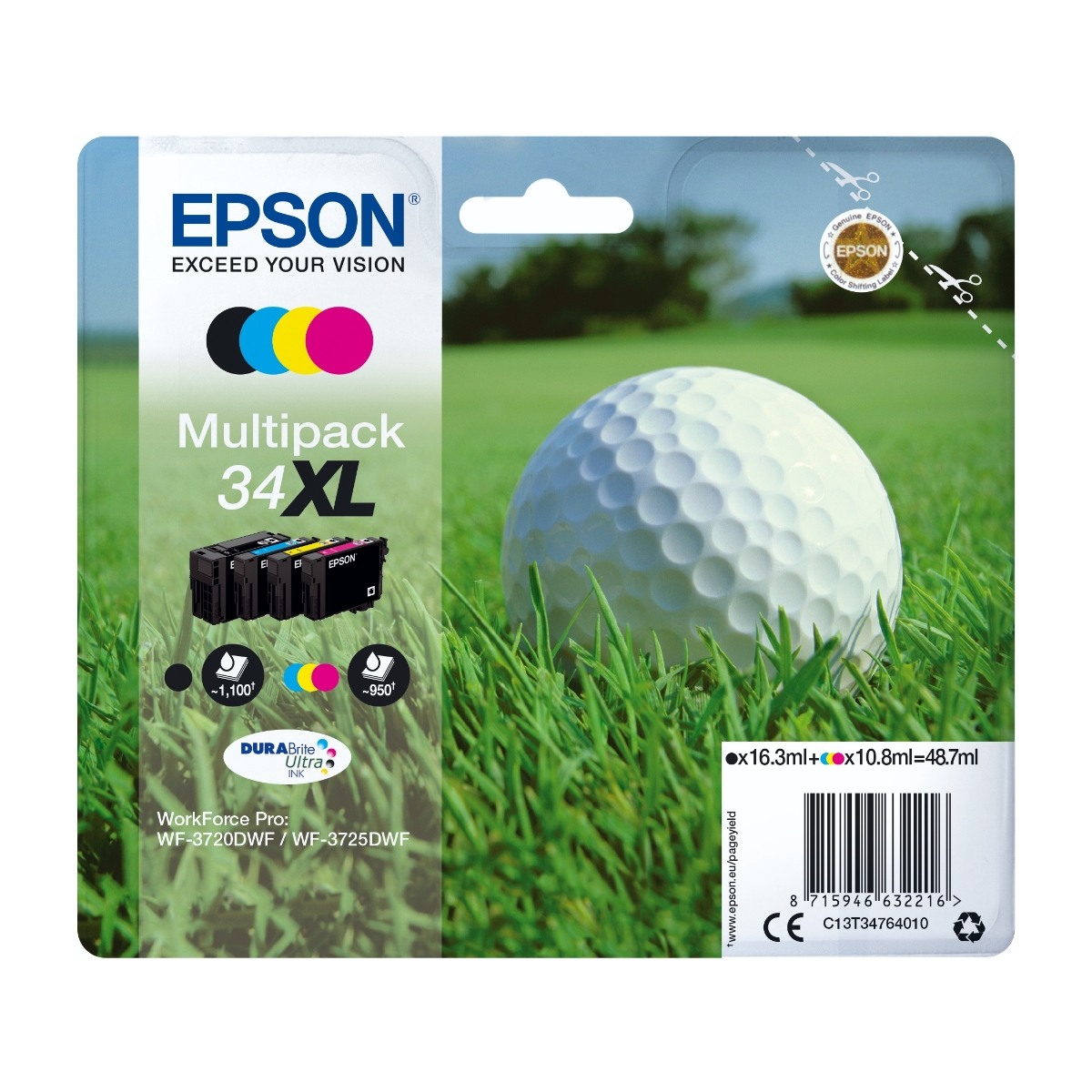 Epson Golf Ball C13T34764010 blækpatron 1 stk Original Højt (Xl) Udbytte sort, blå, magenta, gul billede 2