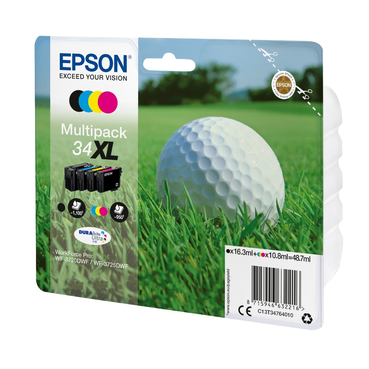 Epson Golf Ball C13T34764010 blækpatron 1 stk Original Højt (Xl) Udbytte sort, blå, magenta, gul billede 1