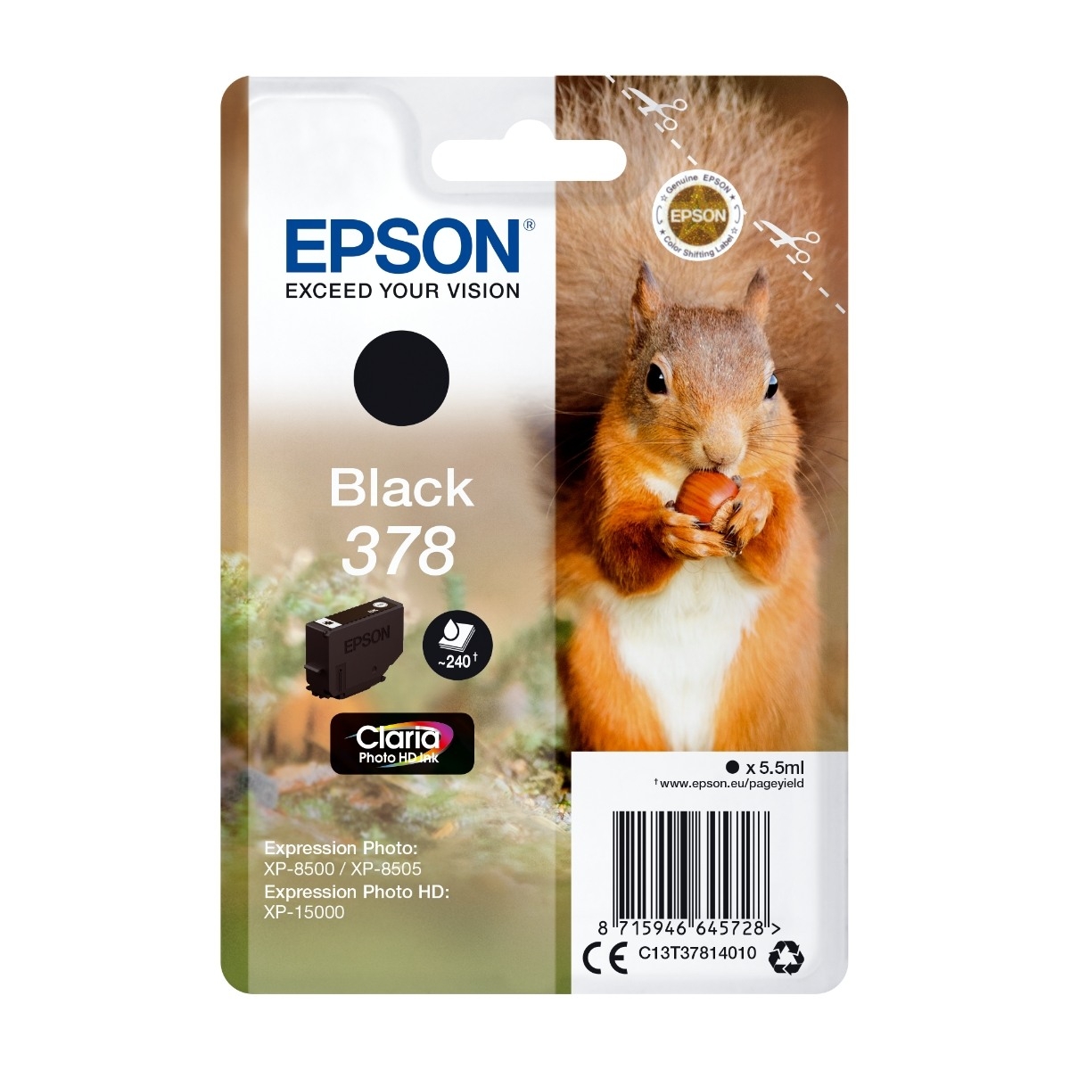 Epson Squirrel C13T37814010 blækpatron 1 stk Original, sort billede 1