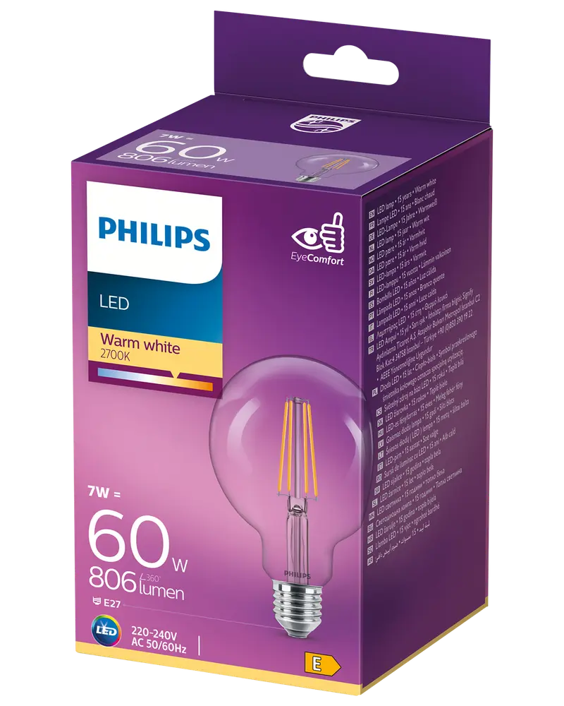 PHILIPS LED-pære filament 7W E27 G93 billede 2
