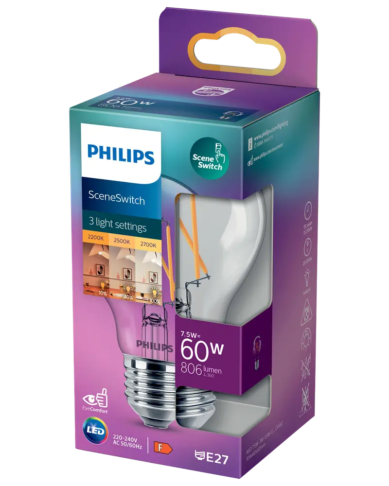 Philips Classic Scene Switch A60 LED-pære 8W E27 billede 4