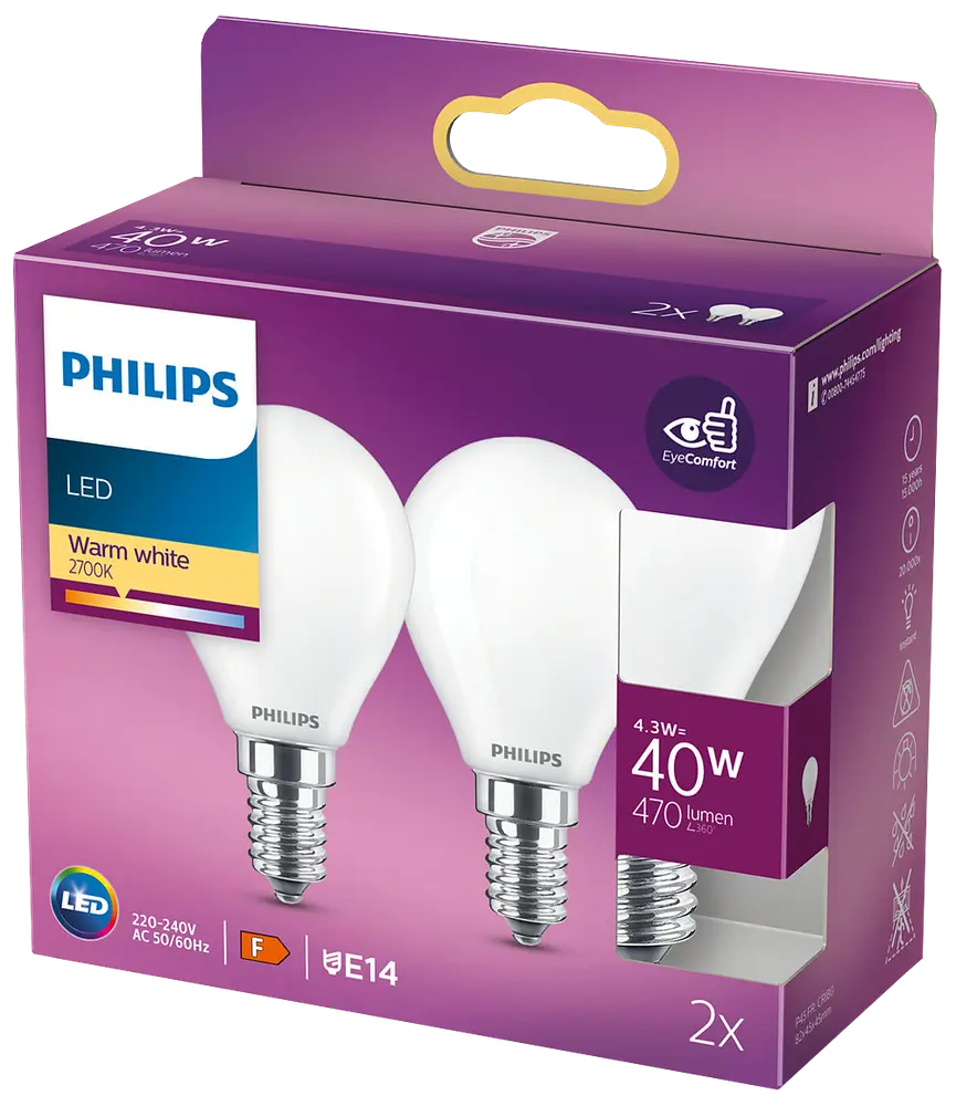 Philips classic LED-pære 4W E14 (2-pakke) billede 2