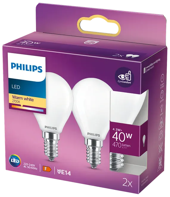 Philips classic LED-pære 4W E14 (2-pakke) billede 1