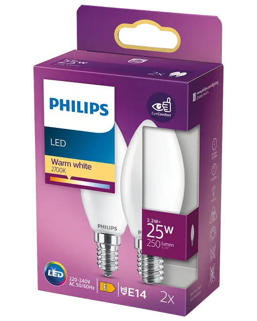 Philips Classic 35 LED-pære 2W E14 (2-pakke) (varm hvid) billede 1