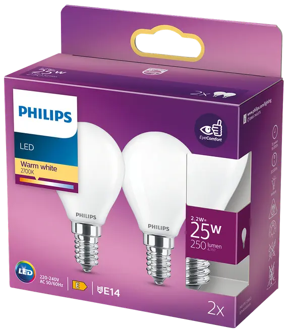 Philips classic LED-pære 2W E14 (2-pakke) billede 1