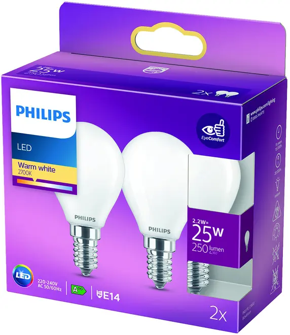 Philips classic LED-pære 2W E14 (2-pakke) billede 4