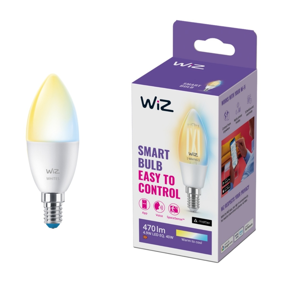 WIZ E14 C37 927-65 TW WI-FI BLE LED-PÆRE billede 1