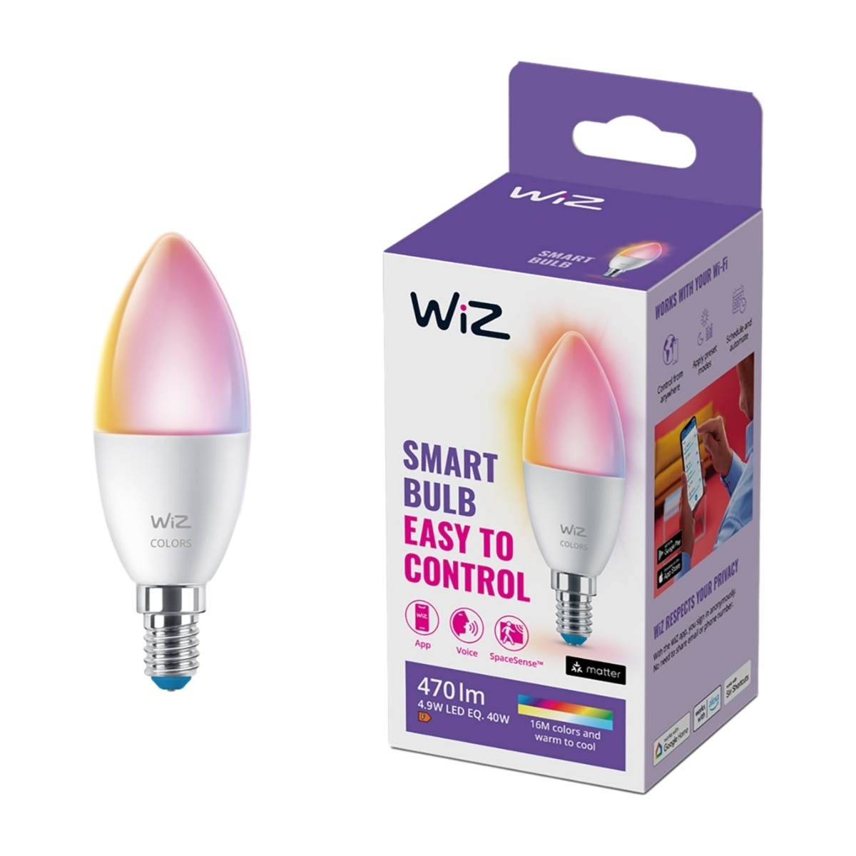 WIZ E14 C37 922-65 RGB WI-FI BLE LED-PÆRE