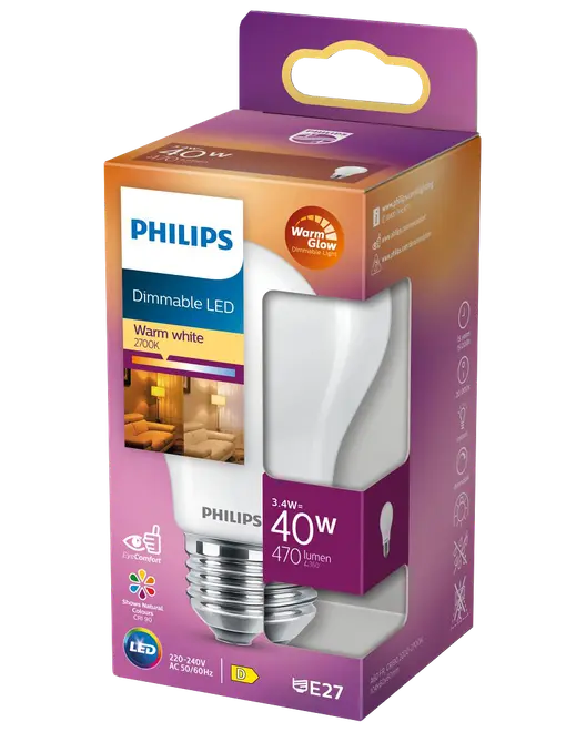 Philips Classic A60 FR LED-pære 3W E27 (gennemsigtig) billede 1