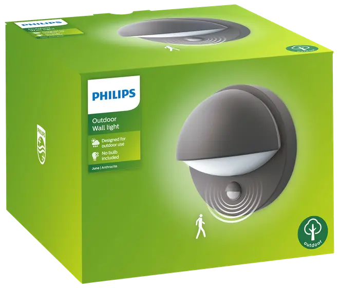 PHILIPS Væglampe med sensor June E27 - antracitgrå billede 4