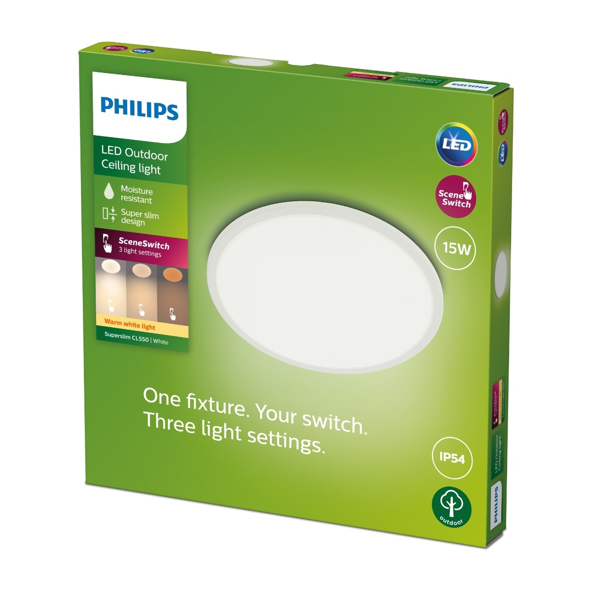 PHILIPS Loftlampe SceneSw. slim Ø25cm 15W IP54 hvid billede 4