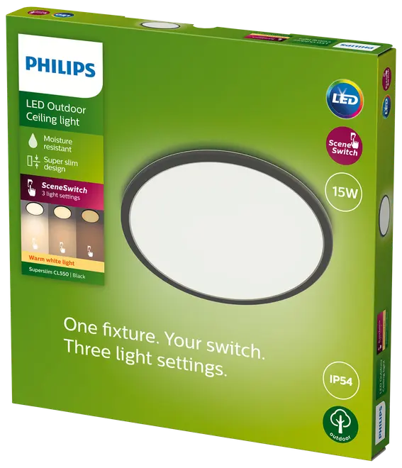 PHILIPS Loftlampe SceneSw. slim Ø25cm 15W IP54 sort billede 4