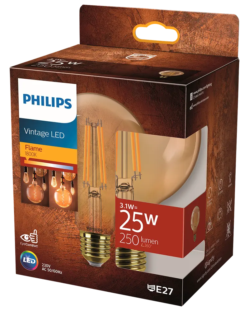 PHILIPS LED-pære filament 3,1W E27 G95 billede 2