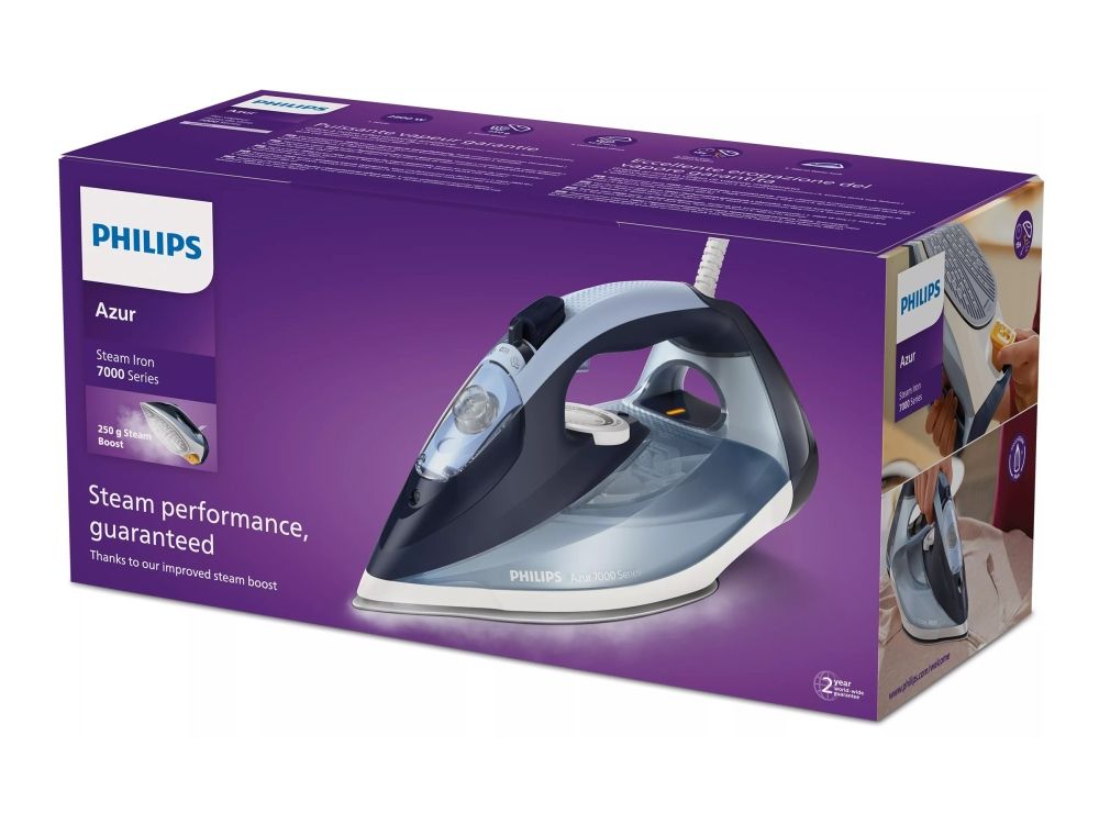 Philips Azur 7000 Series DST7020 - Dampstrygejern - såleplade: SteamGlide Plus - 2800 W - lyseblå/mørkeblå billede 1
