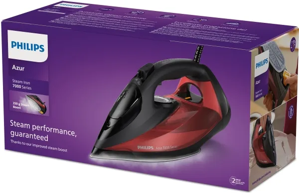 Philips Azur 7000 Series DST7022 - Dampstrygejern - såleplade: SteamGlide Plus - 2800 W - sort/ rød billede 4