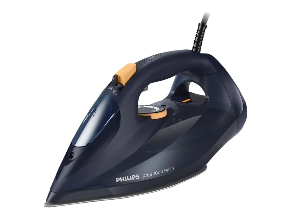 Philips Azur 7000 Series DST7060 - Dampstrygejern med automatisk afbrydelse - såleplade: SteamGlide Elite - 3000 W - mørkeblå/gul billede 2