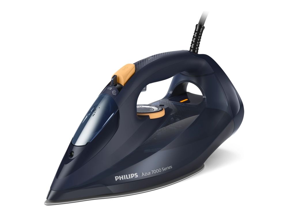 Philips Azur 7000 Series DST7060 - Dampstrygejern med automatisk afbrydelse - såleplade: SteamGlide Elite - 3000 W - mørkeblå/gul billede 3