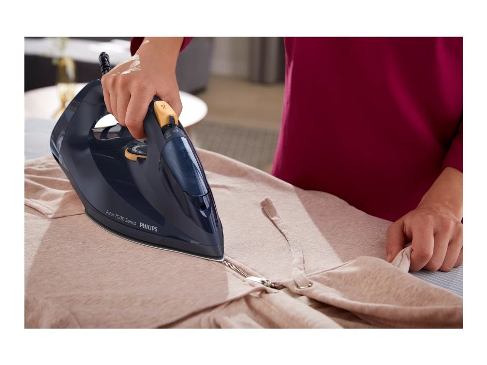 Philips Azur 7000 Series DST7060 - Dampstrygejern med automatisk afbrydelse - såleplade: SteamGlide Elite - 3000 W - mørkeblå/gul billede 4