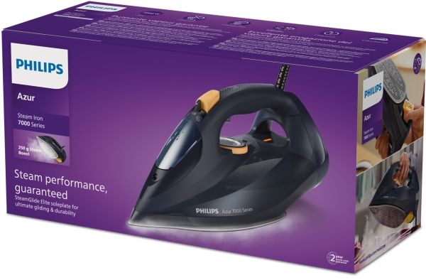 Philips 7000 series DST7060/21 HV Dampstrygejern blå/gul, Dampstrygejern, SteamGlide Elite-strygesål, 2 m, 250 g/min, Blå, Gul, 50 g/min billede 3