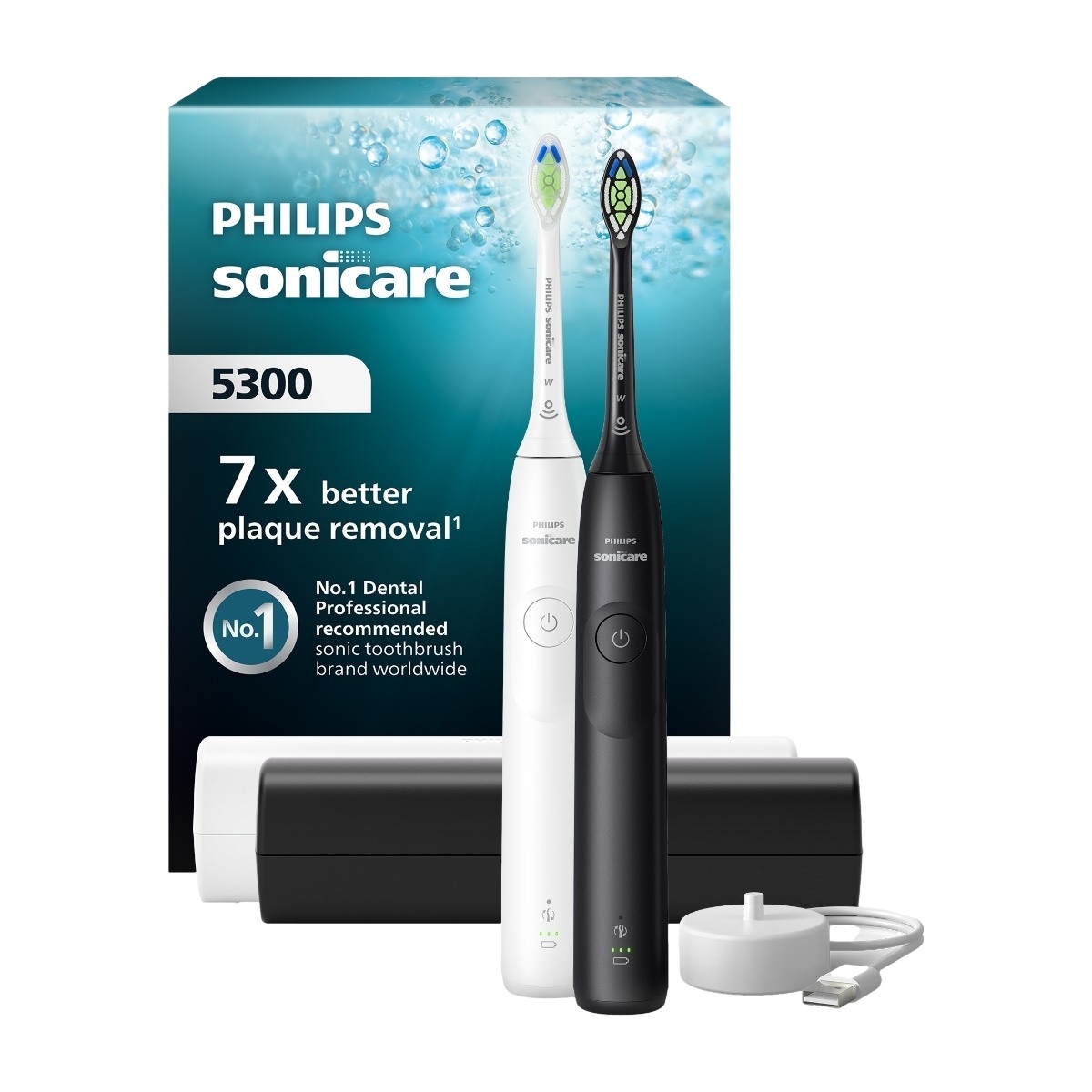 Philips Sonicare Series 5300 elektrisk tandbørste dobbeltpakke, sort/hvid billede 1