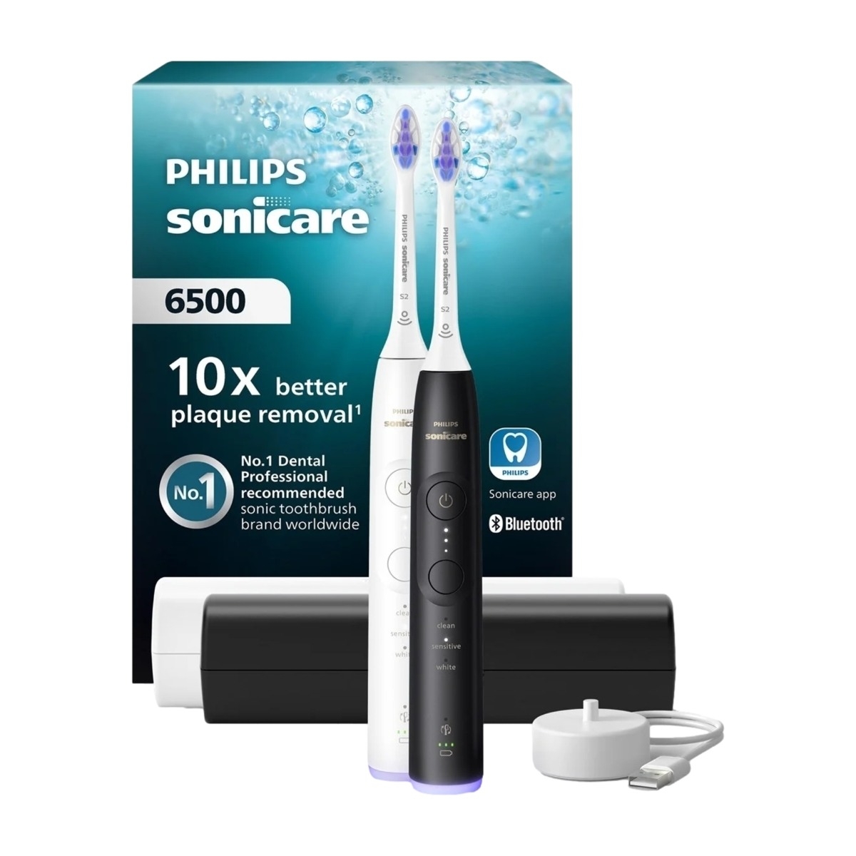 Philips Sonicare Series 6500 HX7419/01 elektrisk tandbørste dobbeltpakke, sort/hvid billede 1