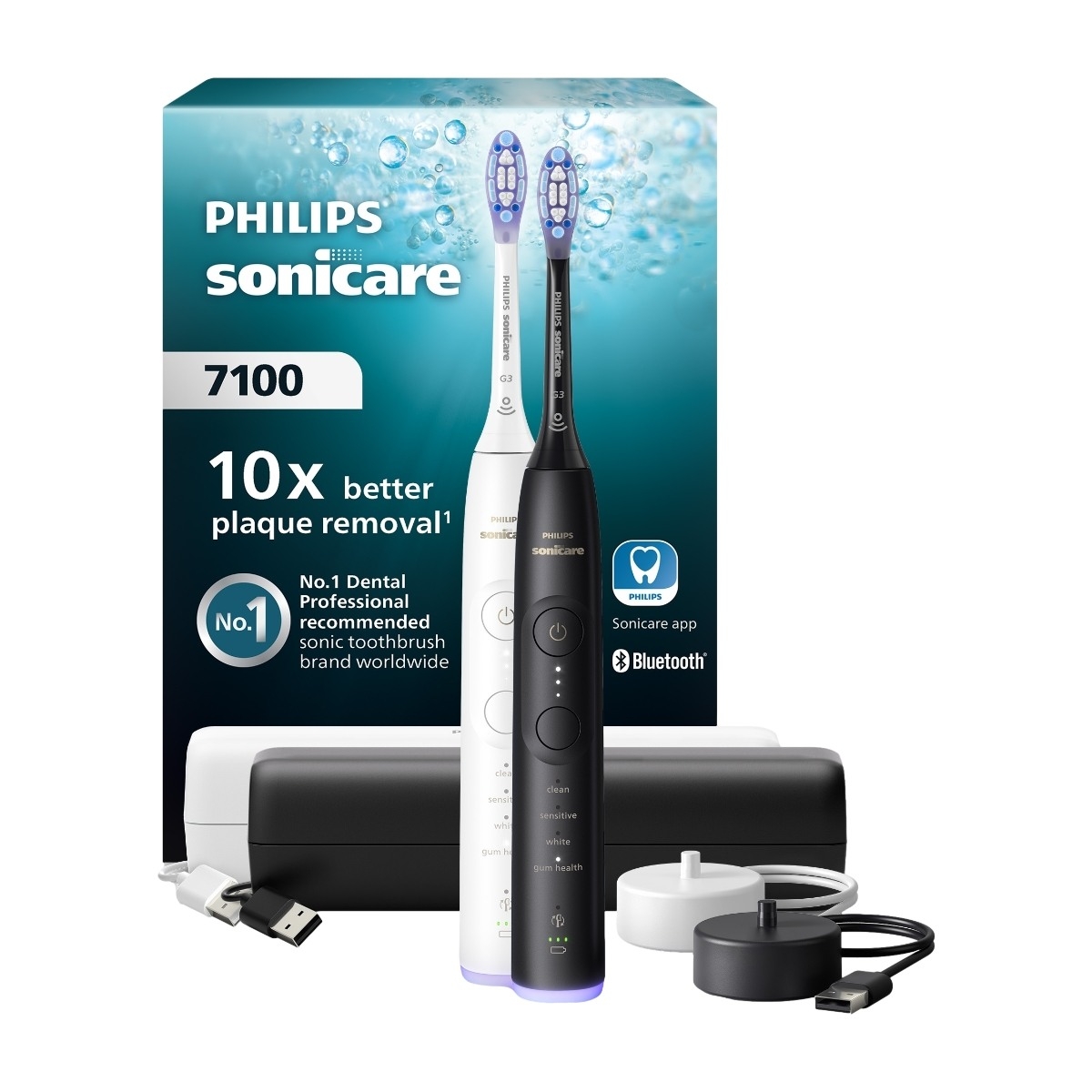 Philips Sonicare Series 7100 elektrisk tandbørste dobbeltpakke, sort/hvid billede 1