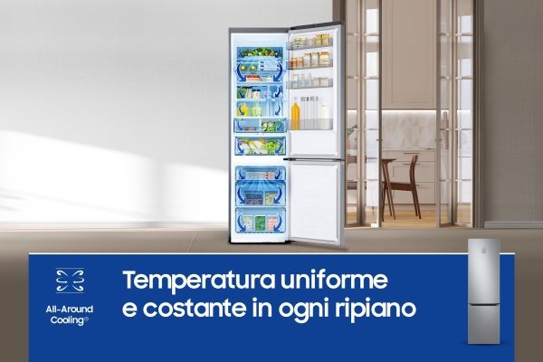 Samsung RB38C776DS9, 390 L, SN-T, 8 kg/24t, D, Frisk zone, aflukke, Rustfrit stål