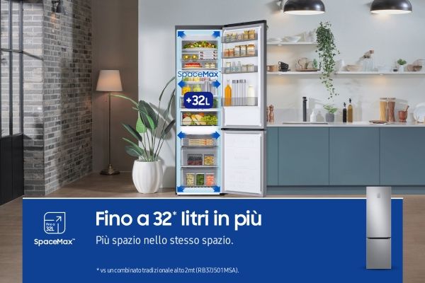 Samsung RB38C776DS9, 390 L, SN-T, 8 kg/24t, D, Frisk zone, aflukke, Rustfrit stål