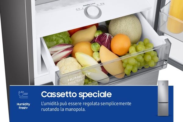 Samsung RB38C776DS9, 390 L, SN-T, 8 kg/24t, D, Frisk zone, aflukke, Rustfrit stål