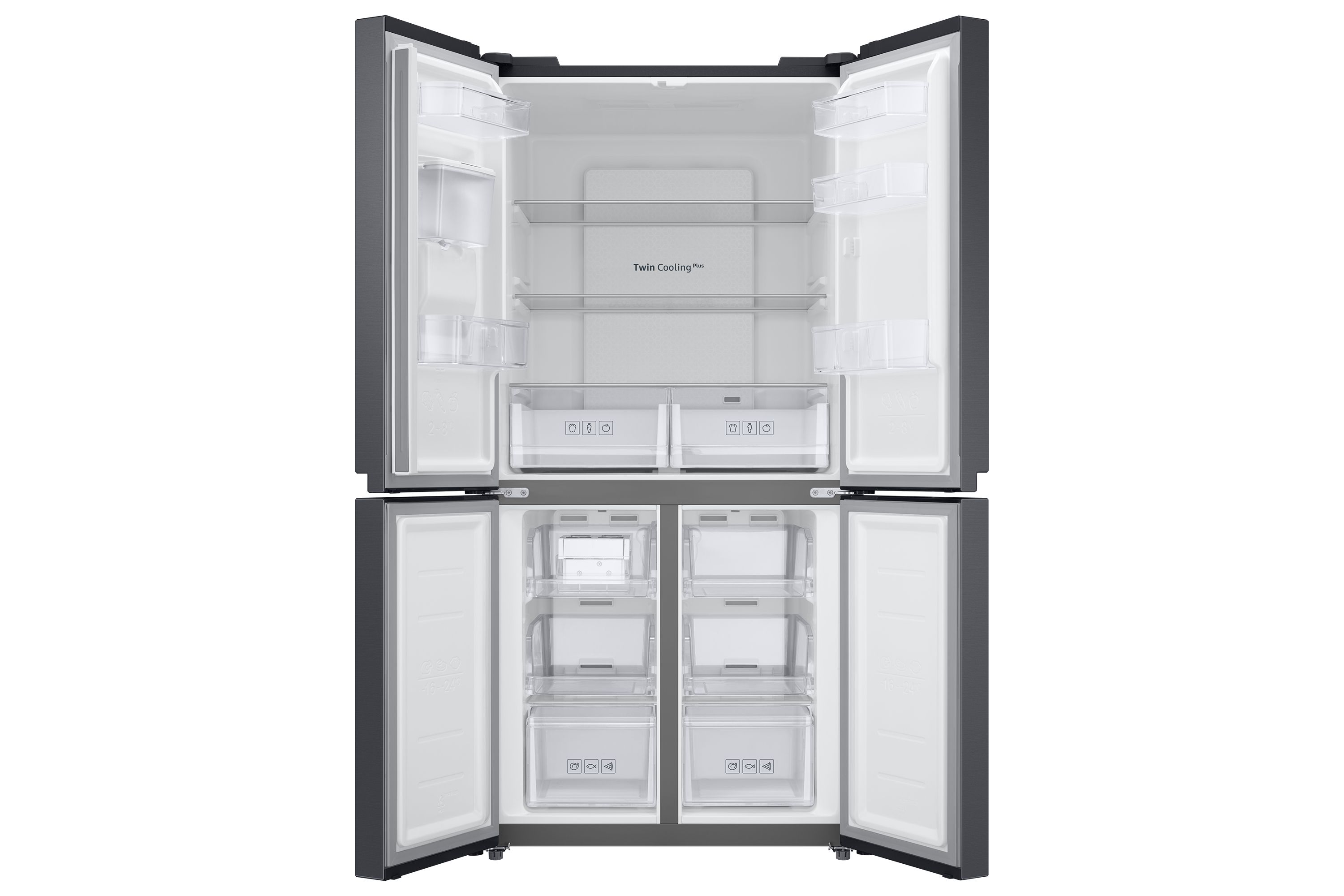 Samsung RF48A401EB4, Fritstående, Fransk dør, Anthracit, På døren, Hærdet glas, SN-T billede 4