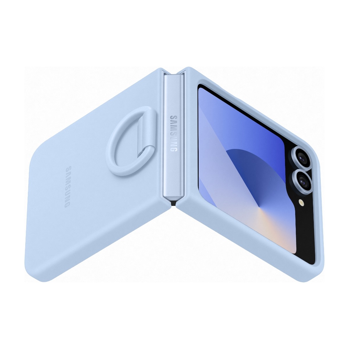 Samsung Galaxy Z Flip7 FE/Flip6 5G silicone cover med ring, blå billede 4