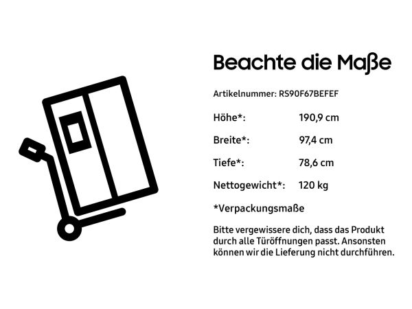 Samsung Series 9 RS90F67BEF, Fritstående, Amerikansk dør, Sort, 2 dør(e), Premium Black Steel, 36/64 billede 3