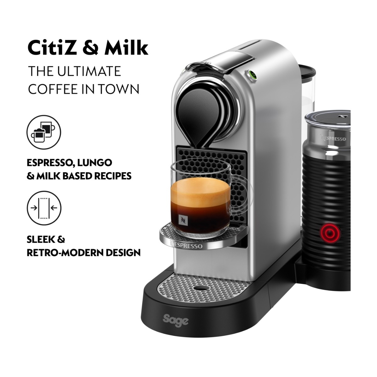 Nespresso CitiZ & Milk kapselmaskine by Sage, sølv